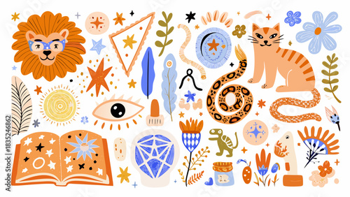 Whimsical boho style collection of mystical and celestial elements