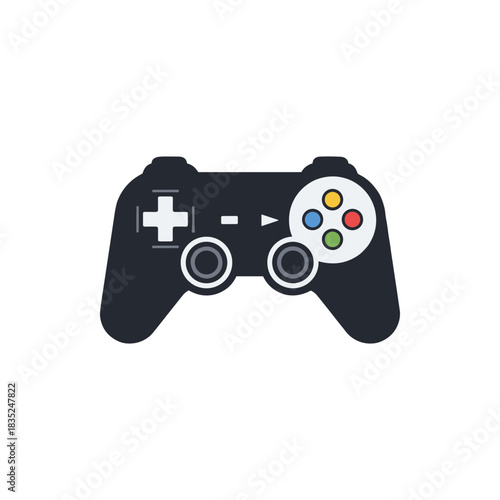 Black Game Controller with Colorful Buttons for Gaming.