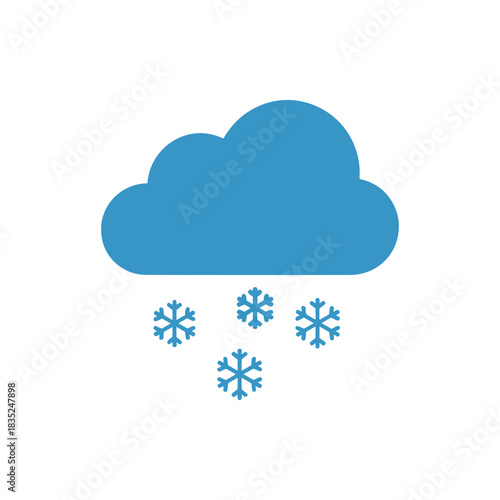 Blue cloud with snowflakes falling representing winter weather.