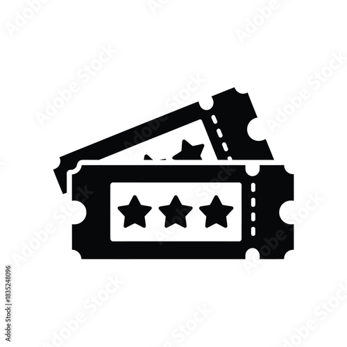 Black silhouette of three star tickets on white background