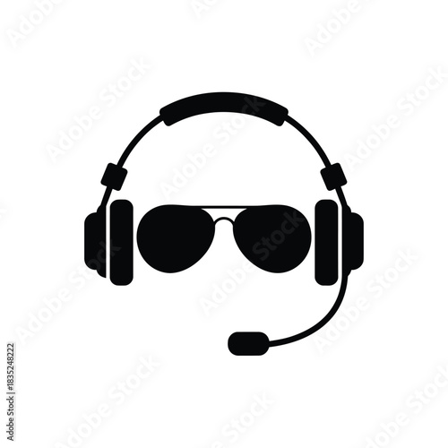 Black silhouette of aviator sunglasses and headphones with microphone