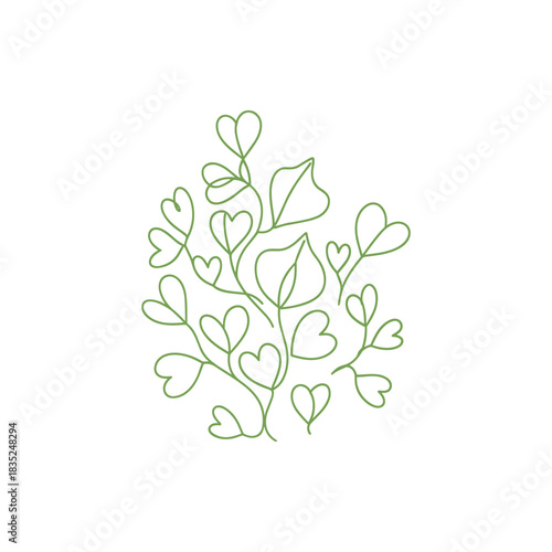 Delicate HeartShaped Leaves and Foliage Line Art Illustration.