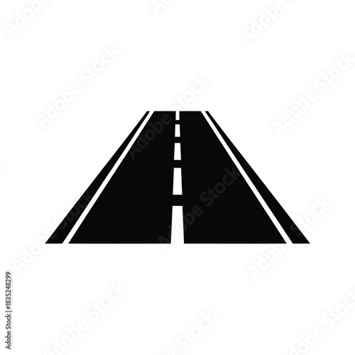 Black and white icon of a straight highway receding into the distance