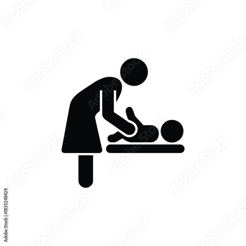 Parent changing baby diaper on changing table icon