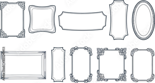 Ornamental Collection with Classic Art Nouveau Style, Outline on White