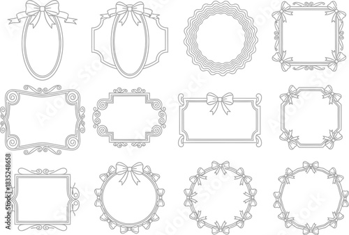 Ornamental Set with Bows, Line Art Collection on a Transparent Background