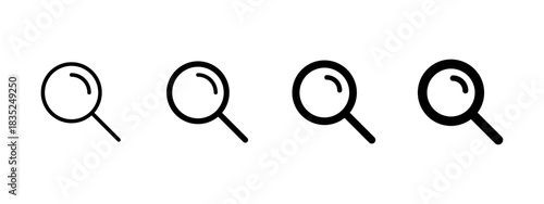Search icon. Simple magnifier outline for zoom, find and inspect vector illustration. Useful for object detection, content discovery, data analysis and detailed view tasks sign.