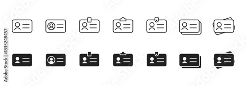 ID card icon. Horizontal identification pass with user avatar and text lines vector. Employee badge for profile, access control and member identity symbol sign pictogram concept.
