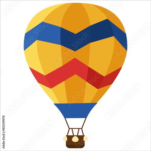 Hot air balloon flat design icon. Element of journey and transportation. Travel concept. Isolated on a white background.