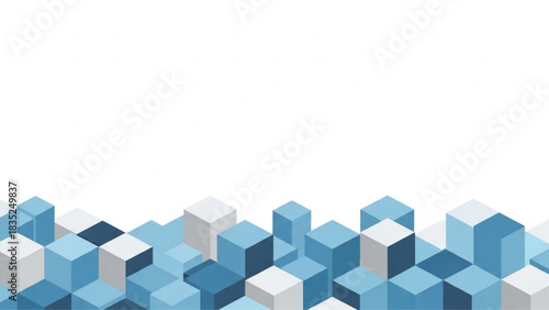 Abstract Geometric Background with Blue Gray Isometric Cubes and White Copy Space
