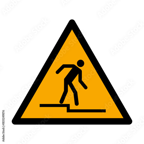 ISO 7010 W070 Step Down Safety Sign. Warning Symbol for Step Down Hazard. Uneven Surface Safety Icon. Step Down Hazard Pictogram. Caution Sign Uneven Floor. 