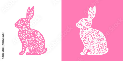 Silueta de Conejo de Pascua relleno con florituras y arabescos
