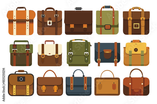 Leather Bags and Satchels Set. Vintage Travel and Office Bag Collection