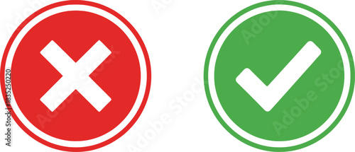 Red Cross Symbol and Green Check Mark Icons Isolated on White Background