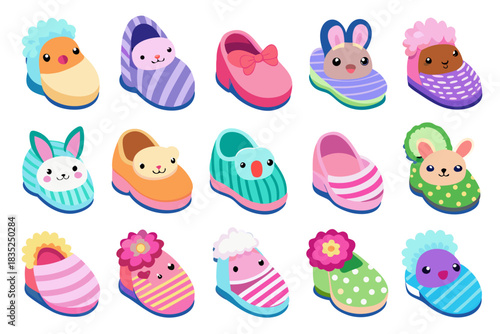 Cute Baby Slippers Set. Cartoon Animal Infant Shoes Collection