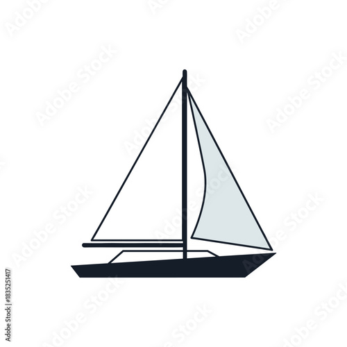 Illustration of a sailboat with two sails on the water.