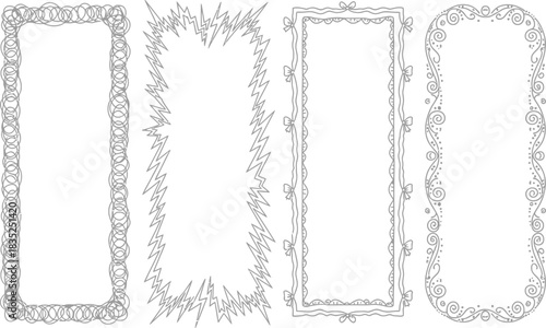 Set of Four Rectangular Frames with Unique Hand Drawn Ornamental Designs, White Background