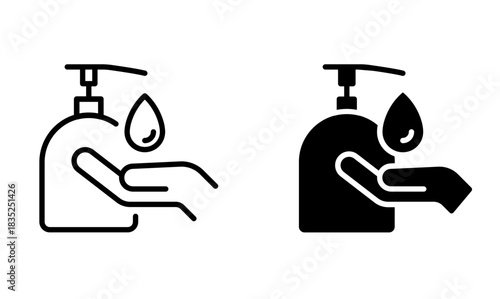 Hand Sanitizer with Pump. Liquid Soap Bottle icon. Shampoo Bottle symbol