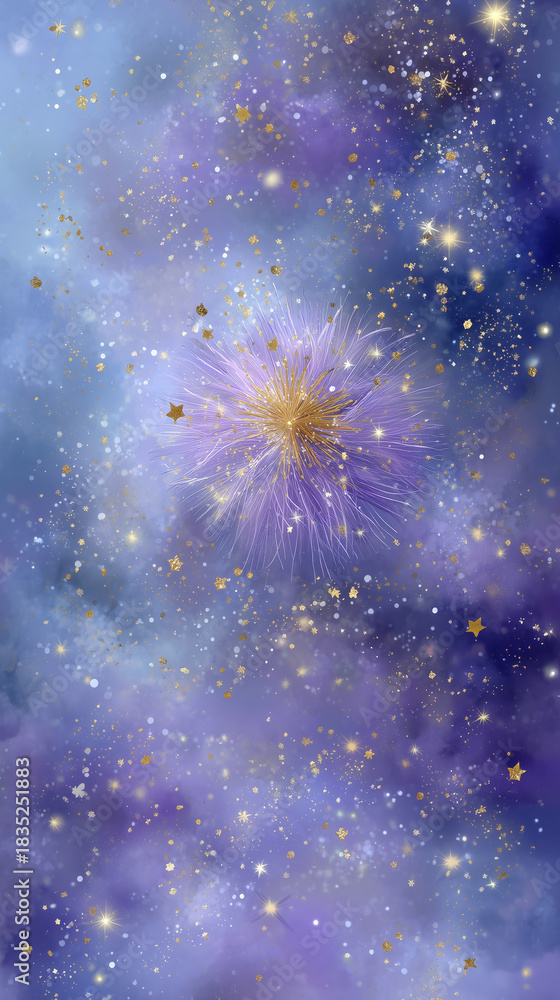 Fototapeta premium Abstrakte kosmische Blumenexplosionen mit funkelnden Partikeln und mystischer Atmosphäre