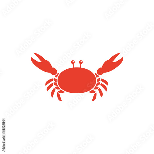 Red Crab Silhouette with Extended Claws on White Background.