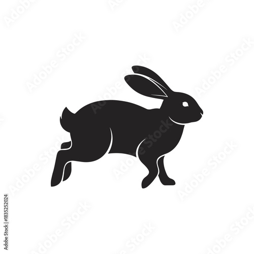 Silhouette of a Running Rabbit with Detailed Features.