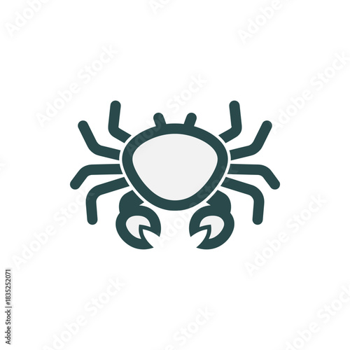 Simple crab illustration with claws and legs.