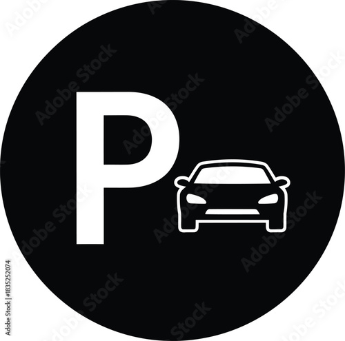 Simple Parking Symbol Design with White Letter P and Vehicle on Transparent
