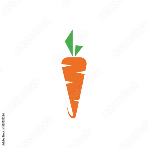 Stylized Carrot Vector Illustration with Green Leaves.