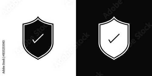 Shield check icons pictogram. Vector isolated shape in modern doodle style.