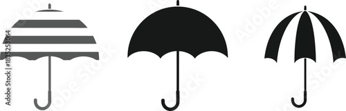 Three Umbrella Designs with Stripes, Solid and Sections on a White Backdrop