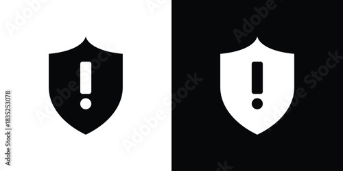 Shield exclamation icons pictogram. Vector isolated shape in modern doodle style.