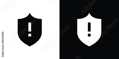 Shield exclamation icons pictogram. Vector isolated shape in modern doodle style.