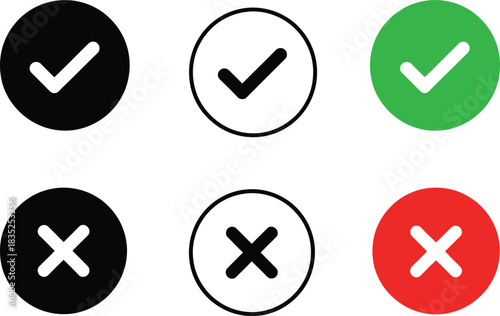 Tick Cross Mark Set, Check Mark Symbol, Correct Accept Sign, Wrong Decline Symbol
