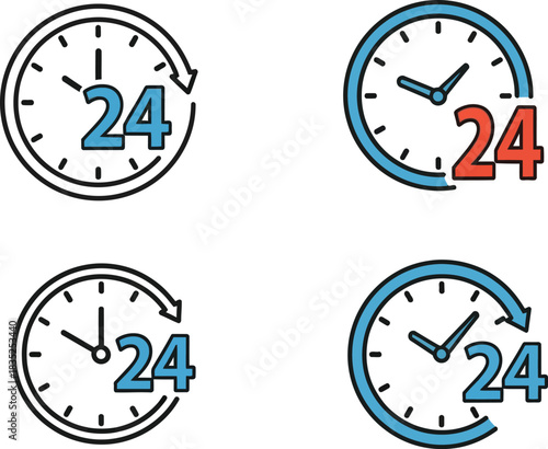 Twenty Four Hour Clock Service Icon Set. Time. Support. Timeless. FullTime