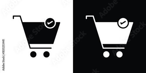 Shopping cart check icons pictogram. Vector isolated shape in modern doodle style.