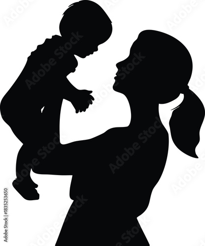 Silhouette of a mother holding her baby a tender moment of motherhood vector illustration isolated on white