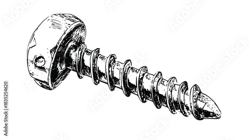 Detailed Black and White Screw Drawing with Enhanced Realism for Technical Visual Representation