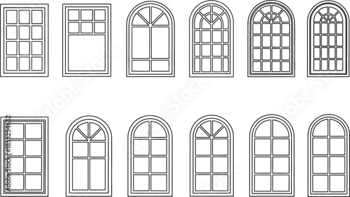 Window Outline Collection, Transparent Background, Architectural Elements Set