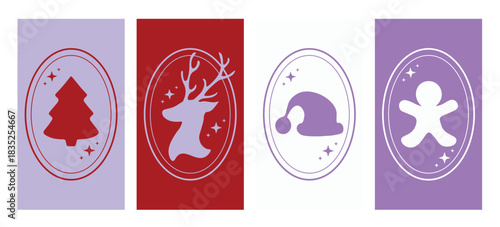 Christmas Reindeer Concept, Santa Hat Holiday Elements, Gingerbread Cookie and Christmas Tree, Festive Wallpaper Vector, Phone Wallpaper, Vector Illustration, Modern Seasonal Design, Trendy Background