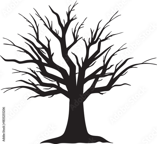 Silhouette of a bare tree vector illustration of a deciduous tree without leaves isolated on white background