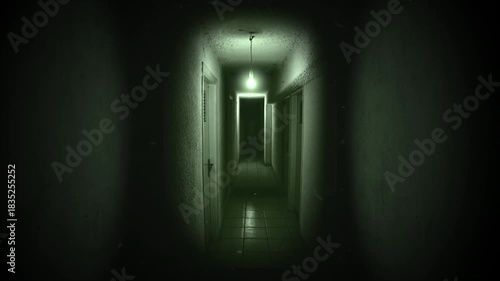 Wallpaper Mural haunting corridor under eerie lights with shadows and suspenseful silence Torontodigital.ca