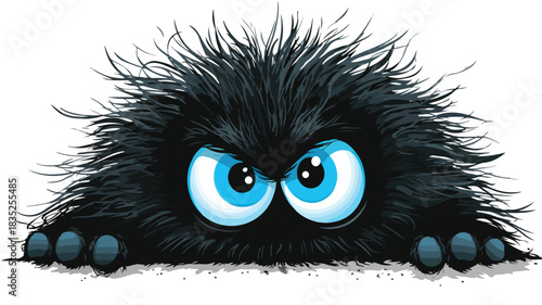 Cute Monster Cartoon Character with Blue Eyes and Black Mane