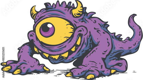 Purple Monster with Yellow Eye Cartoon Drawing for Creative Projects