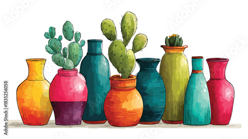 Colorful Vases with Cactus - Stylish Home Decor Inspiration