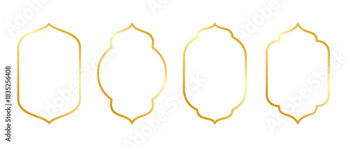 Golden islamic window frame vector illustration collection. Arabian radmadan border design isolated on white.