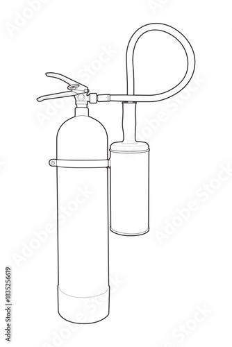 Vector fire extinguisher outline illustration. Emergency safety equipment for fire protection, warning sign, building safety, industrial hazard and rescue concept. EPS editable design.