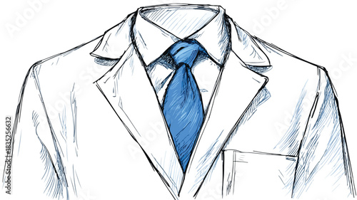 Elegant drawing of doctor's lab coat with blue ribbon accent