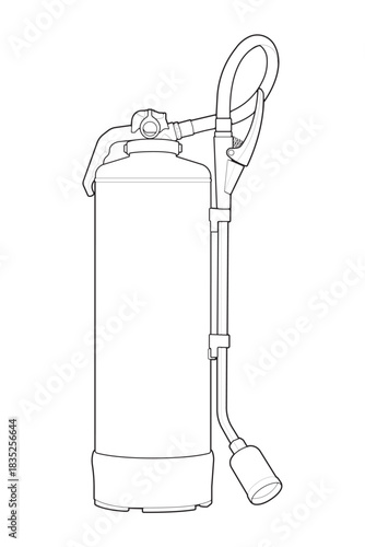 Vector fire extinguisher outline illustration. Emergency safety equipment for fire protection, warning sign, building safety, industrial hazard and rescue concept. EPS editable design.