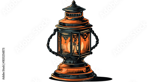 Elegant Lantern with Black and Orange Design Vector Illustration