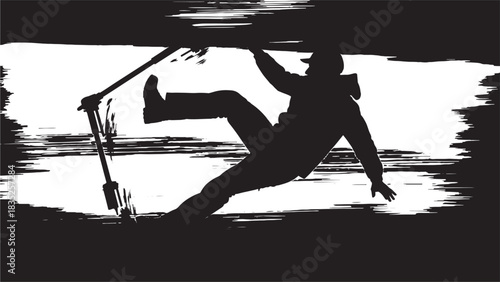 Dynamic silhouette of a daring stunt performer on a scooter, capturing the thrill of extreme sports and youth culture, perfect for edgy designs and urban lifestyle content